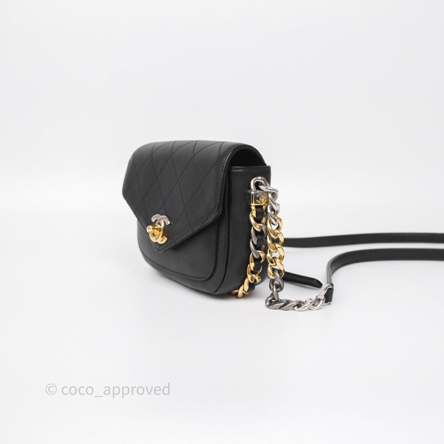Chanel Small Precious Union Flap Black Calfskin Gold & Silver Hardware