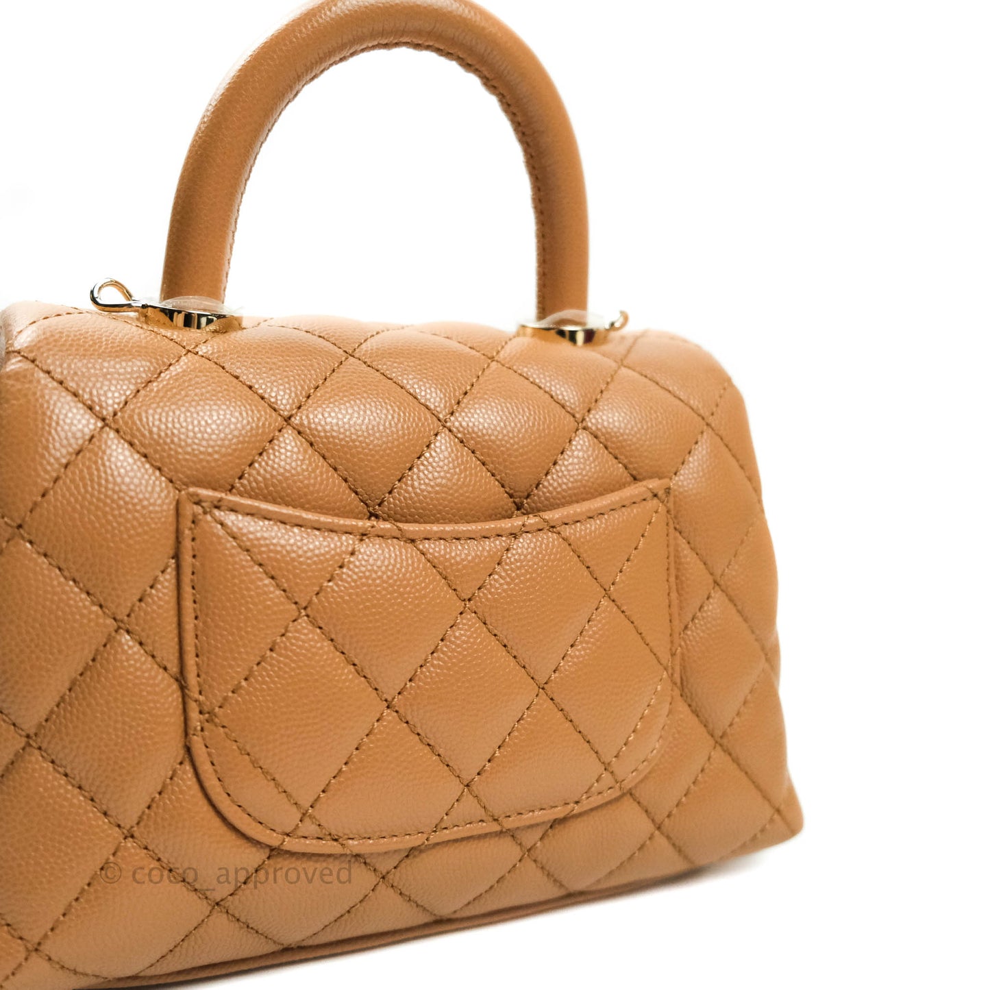 Chanel Quilted Extra Mini Coco Handle Dark Beige Caviar Gold Hardware 21P