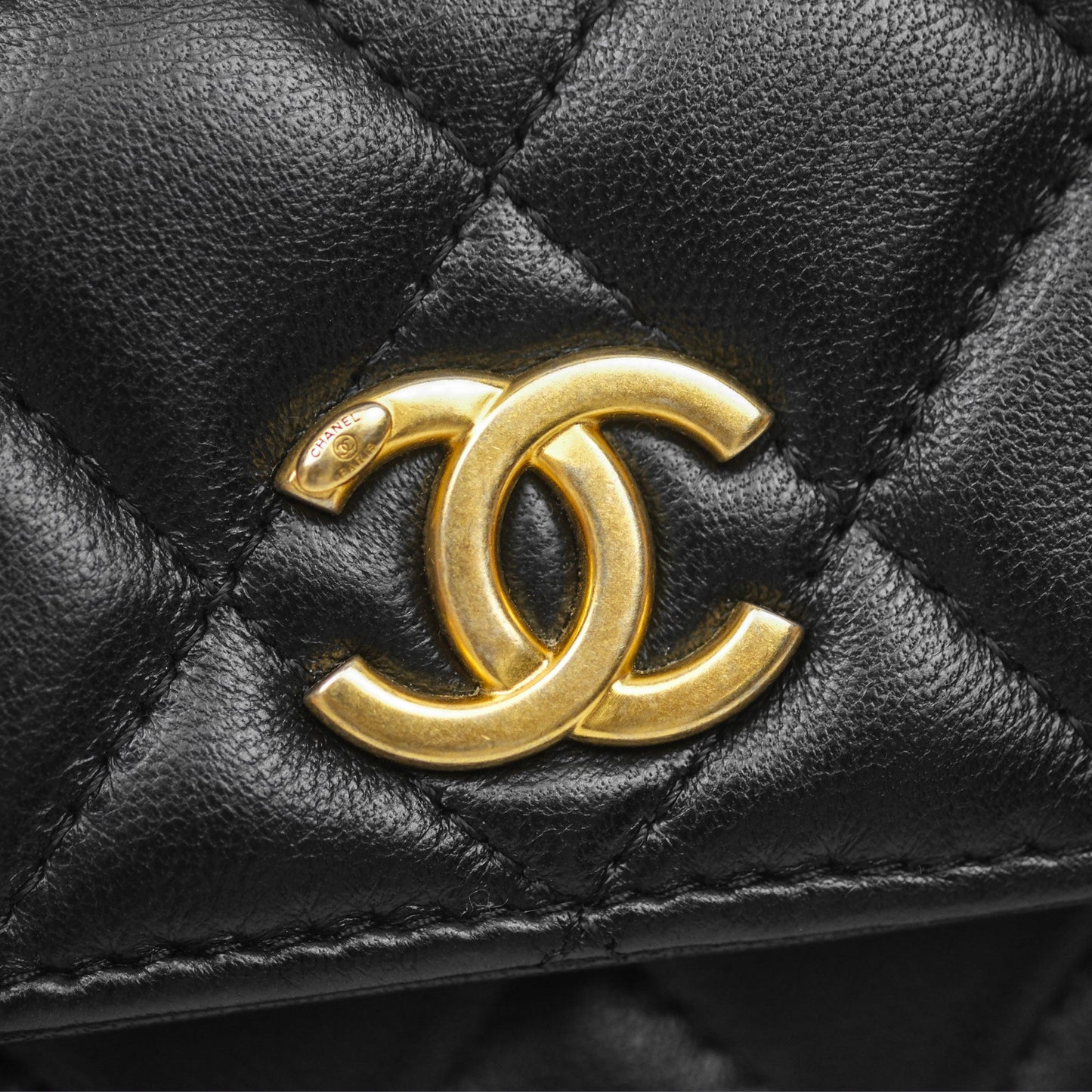 Chanel Mini Clutch With Chain Camellia Adjustable Black Lambskin Aged Gold Hardware