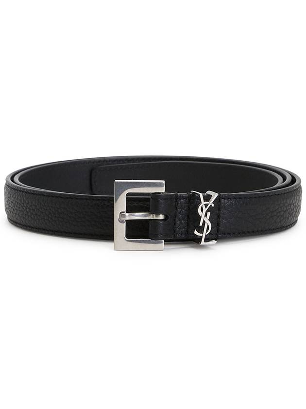 Luxury Saint Laurent Men's Monogram Grain Belt Black