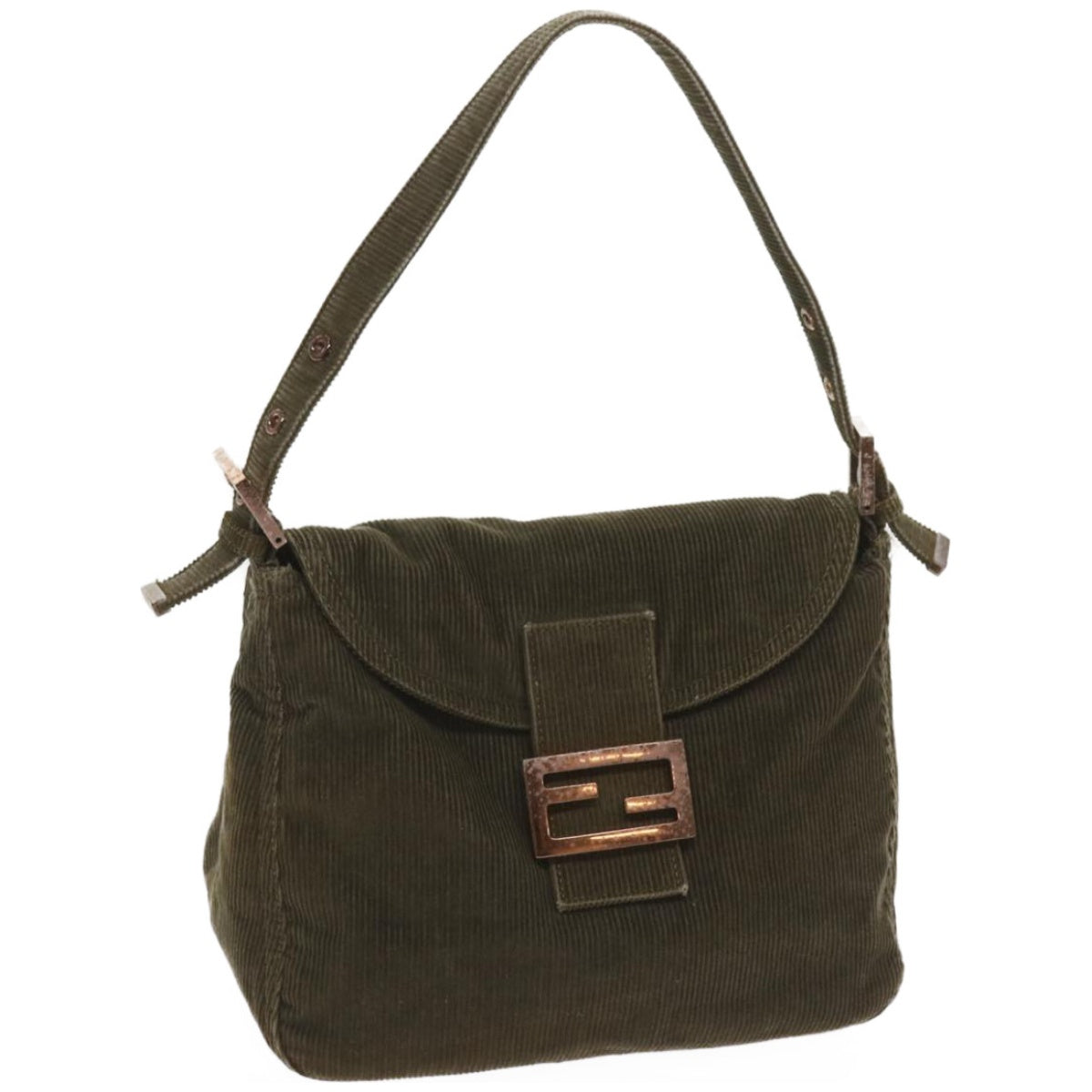 Luxury FendiMamma Baguette Shoulder Bag Corduroy Khaki66602