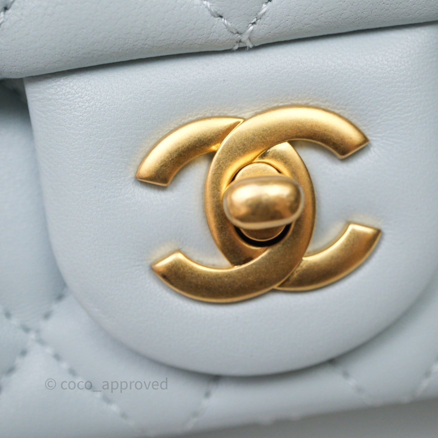 Chanel Pearl Crush Mini Rectangular Light Blue Lambskin Aged Gold Hardware