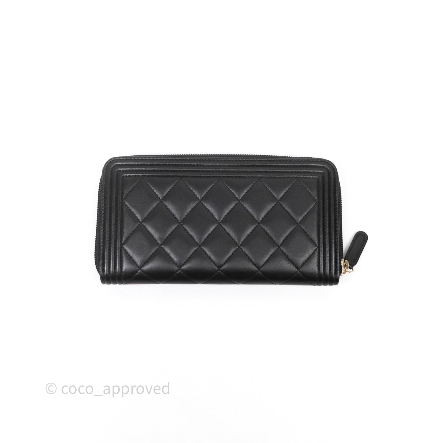 Chanel Boy Zip Long Wallet Black Lambskin Gold Hardware