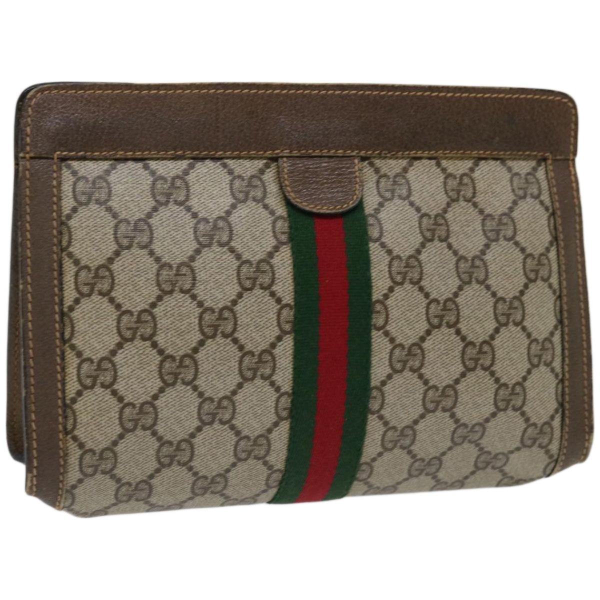 GUCCI GG Supreme Web Sherry Line Clutch Bag PVC Beige Red 89 01 001  66613