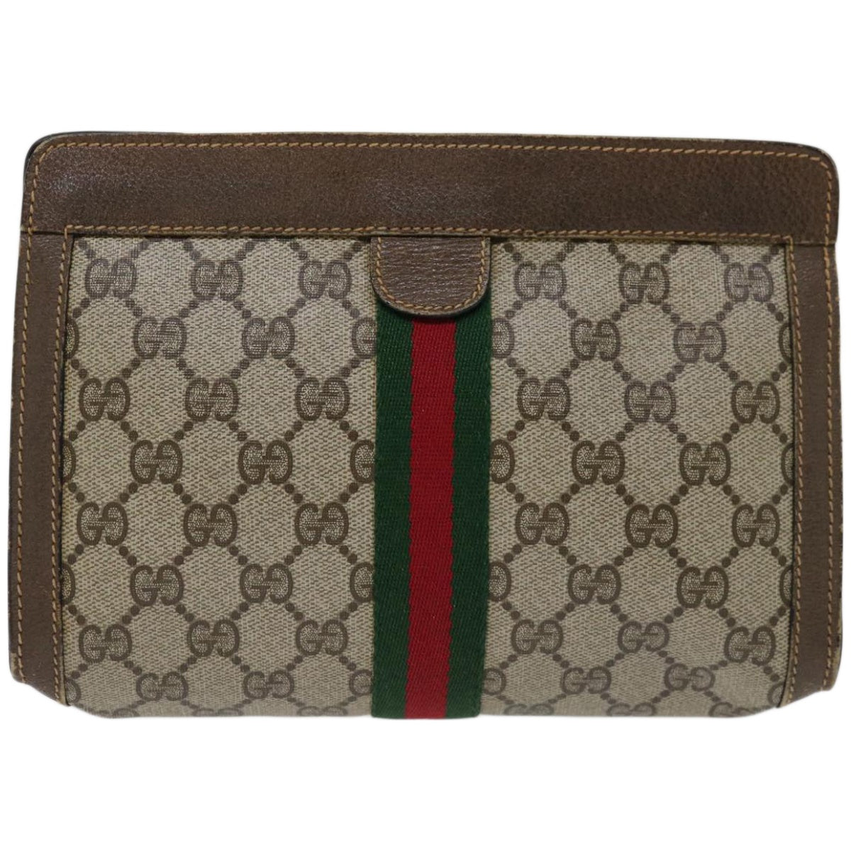 GUCCI GG Supreme Web Sherry Line Clutch Bag PVC Beige Red 89 01 001  66613