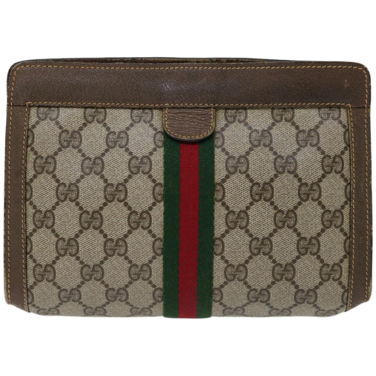 GUCCI GG Supreme Web Sherry Line Clutch Bag PVC Beige Red 89 01 001  66613