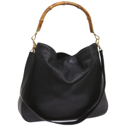 GUCCI Bamboo Shoulder Bag Leather 2way Black 001 2404 1577  66618