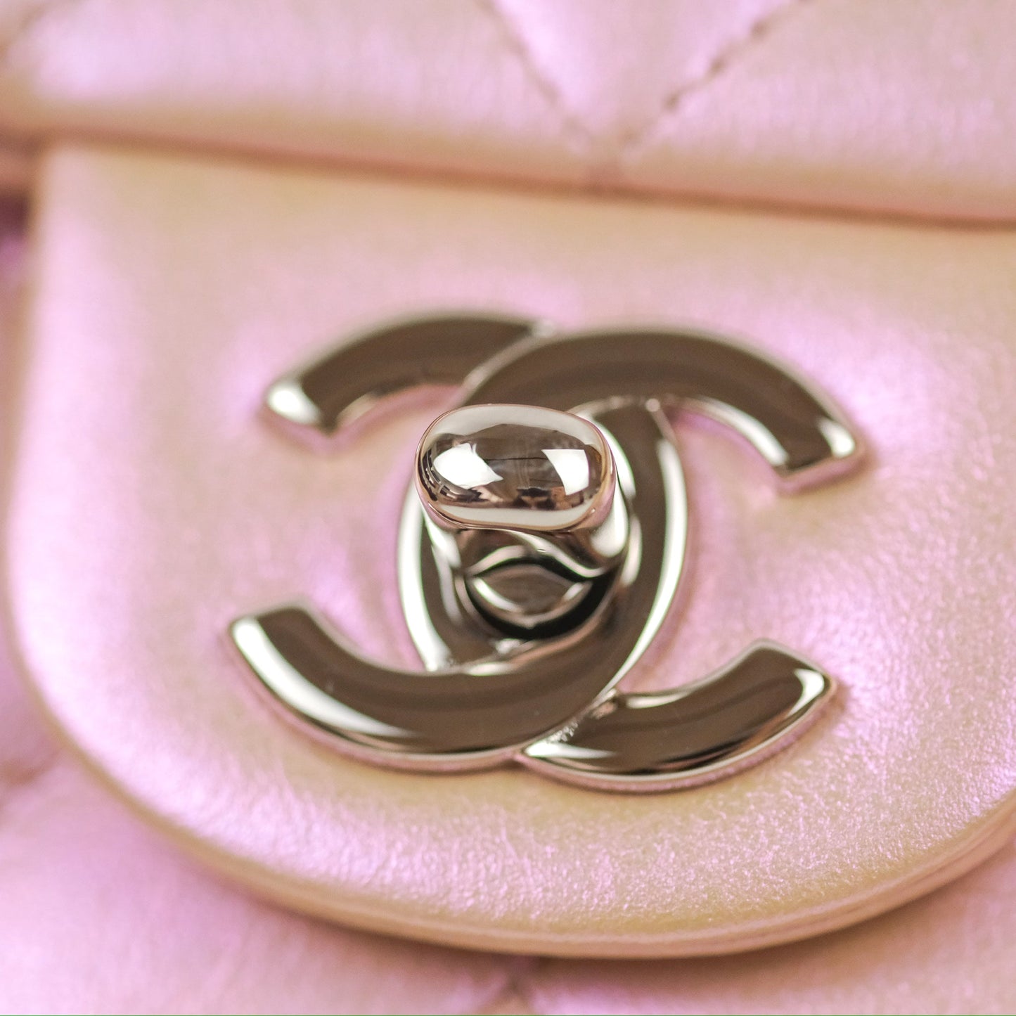 Chanel Quilted Mini Rectangular Iridescent Pink Calfskin Silver Hardware