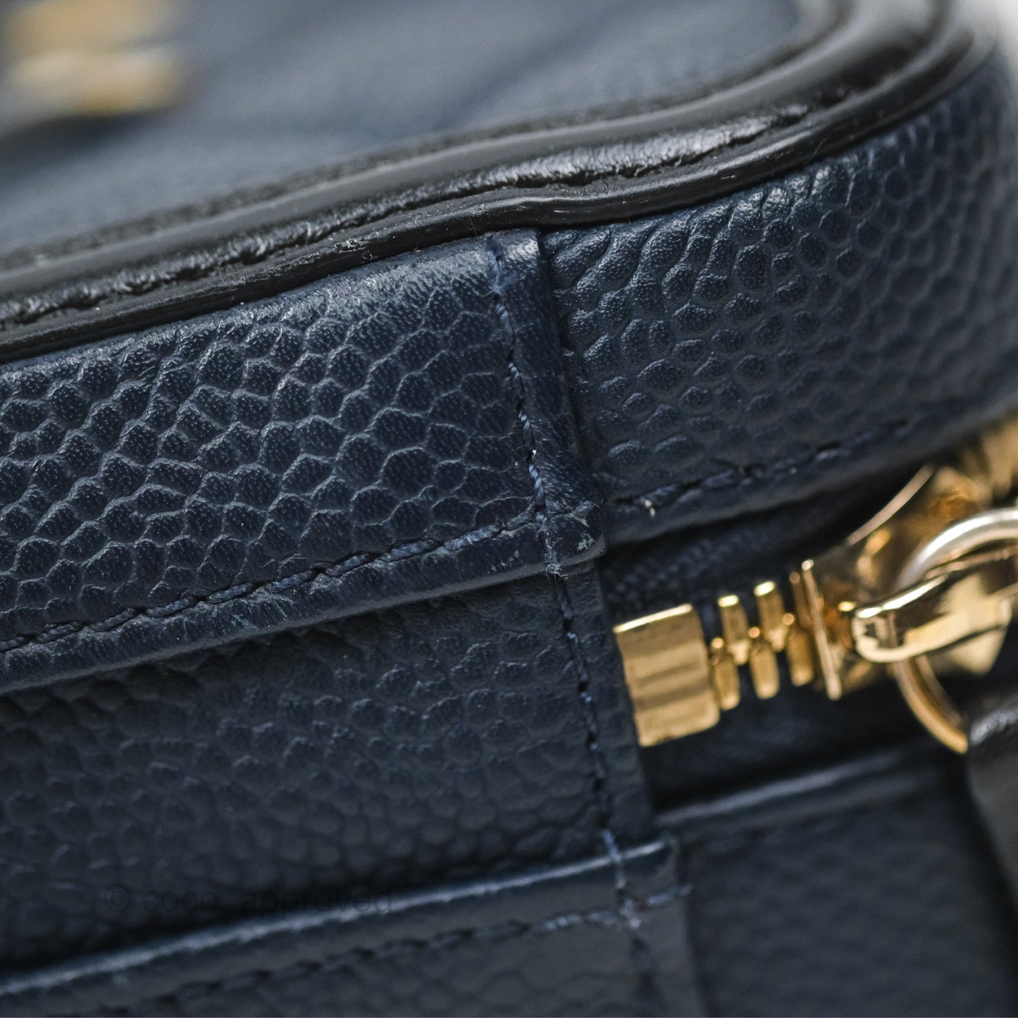 Chanel Quilted Small CC Filigree Vanity Case Navy Black Caviar Gold Hardware