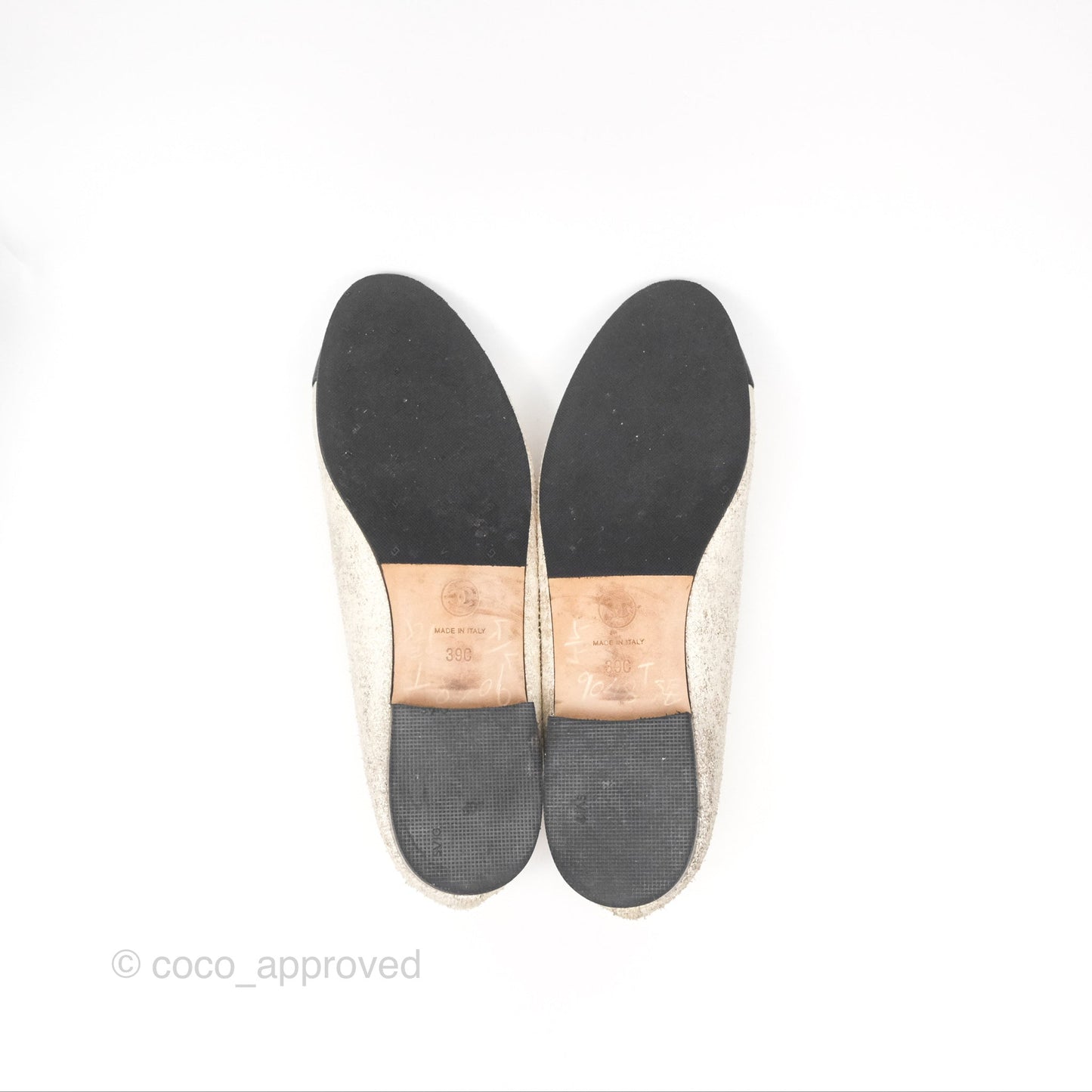Chanel Ballerina Flats Glitter Ivory Black Size 39