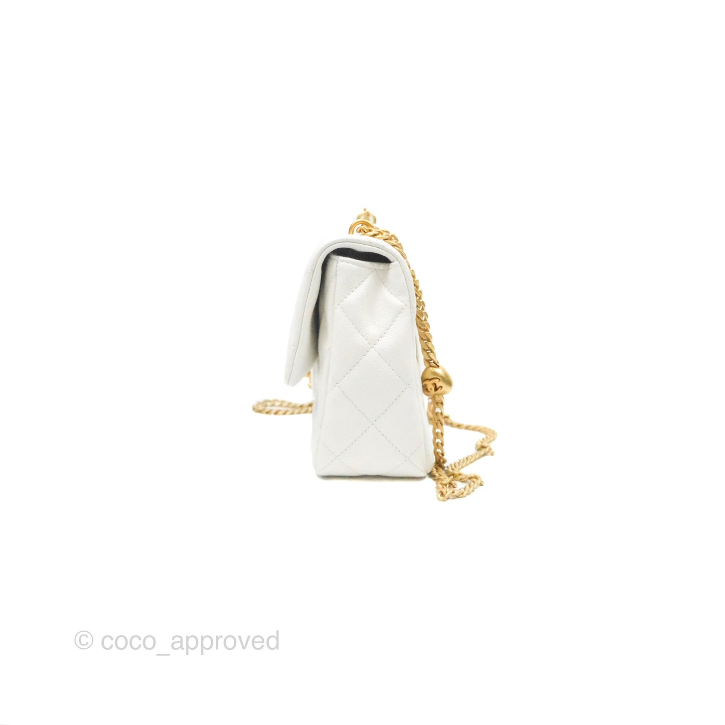 Chanel Large Flap Bag Heart Adjustable Chain White Caviar Aged Gold Hardware