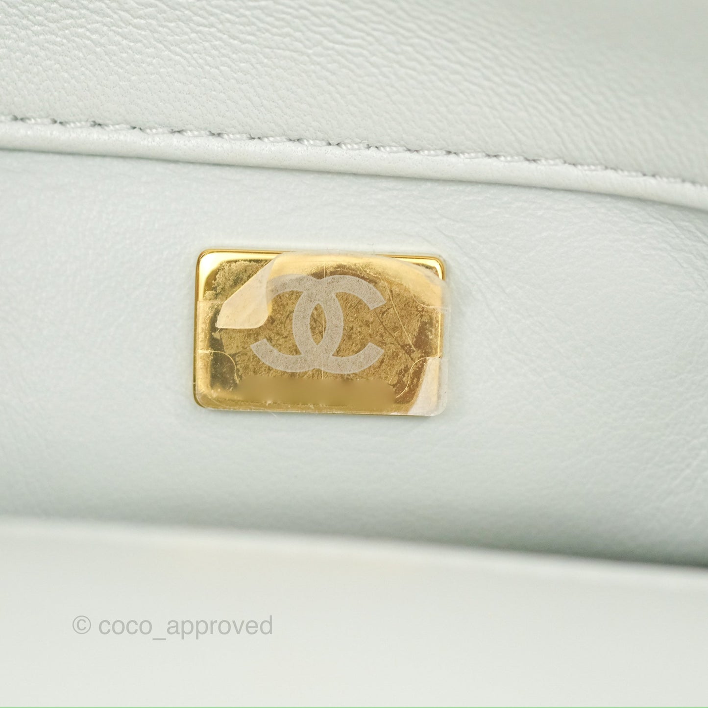 Chanel Chain Handle Flap Light Grey Calfskin Aged Gold Hardware
