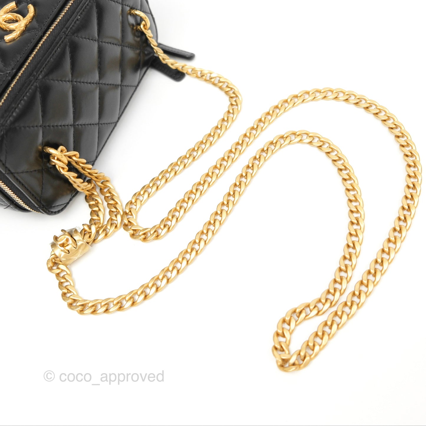 Chanel Vanity with Adjustable Chain Black Lambskin Aged Gold Hardware