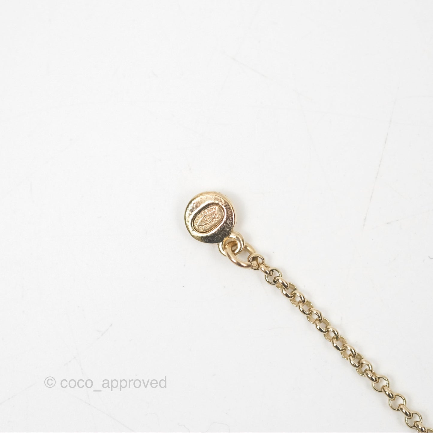 Chanel Crystal CC Pearl Drop Necklace Gold Tone 11P