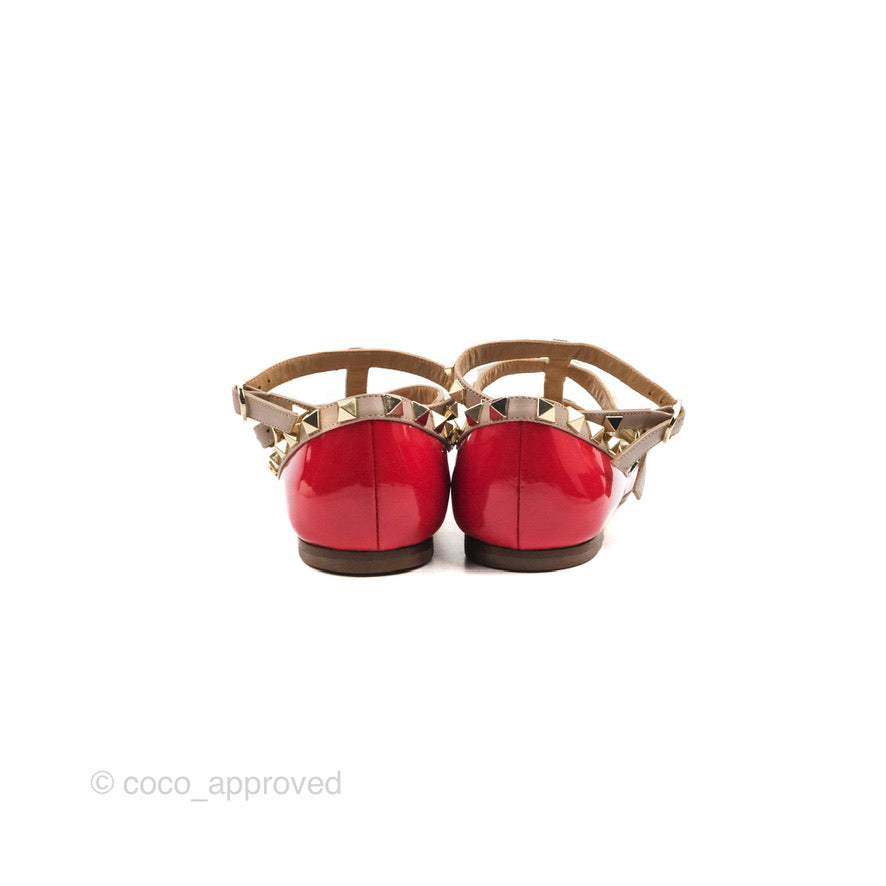Valentino Garavani Rockstud Caged Flats In Red Size 35