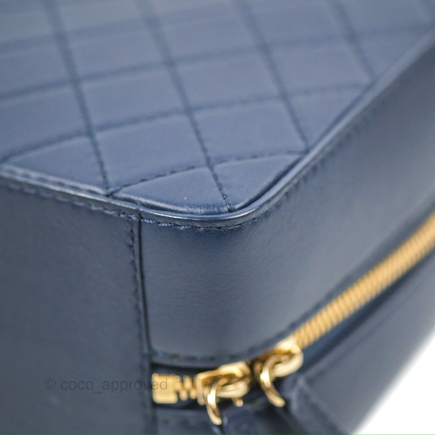 Chanel Quilted Travel Kit Vanity Case Navy Calfskin Gold Hardware