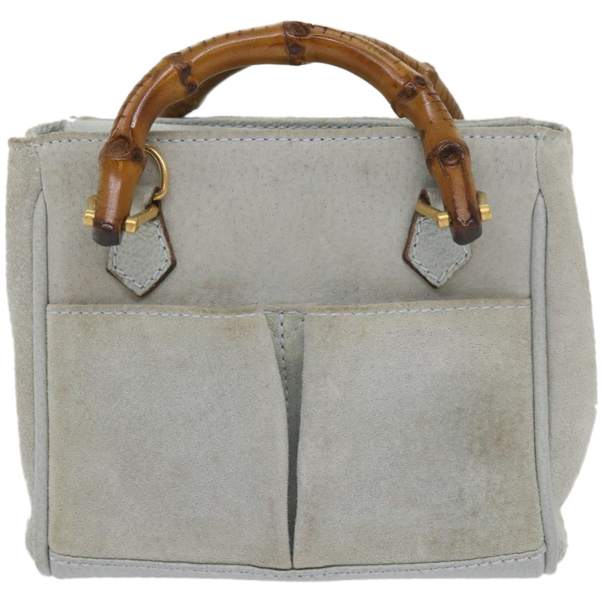 GUCCI Bamboo Hand Bag Suede 2way Light Blue 007 1793 0238  66736