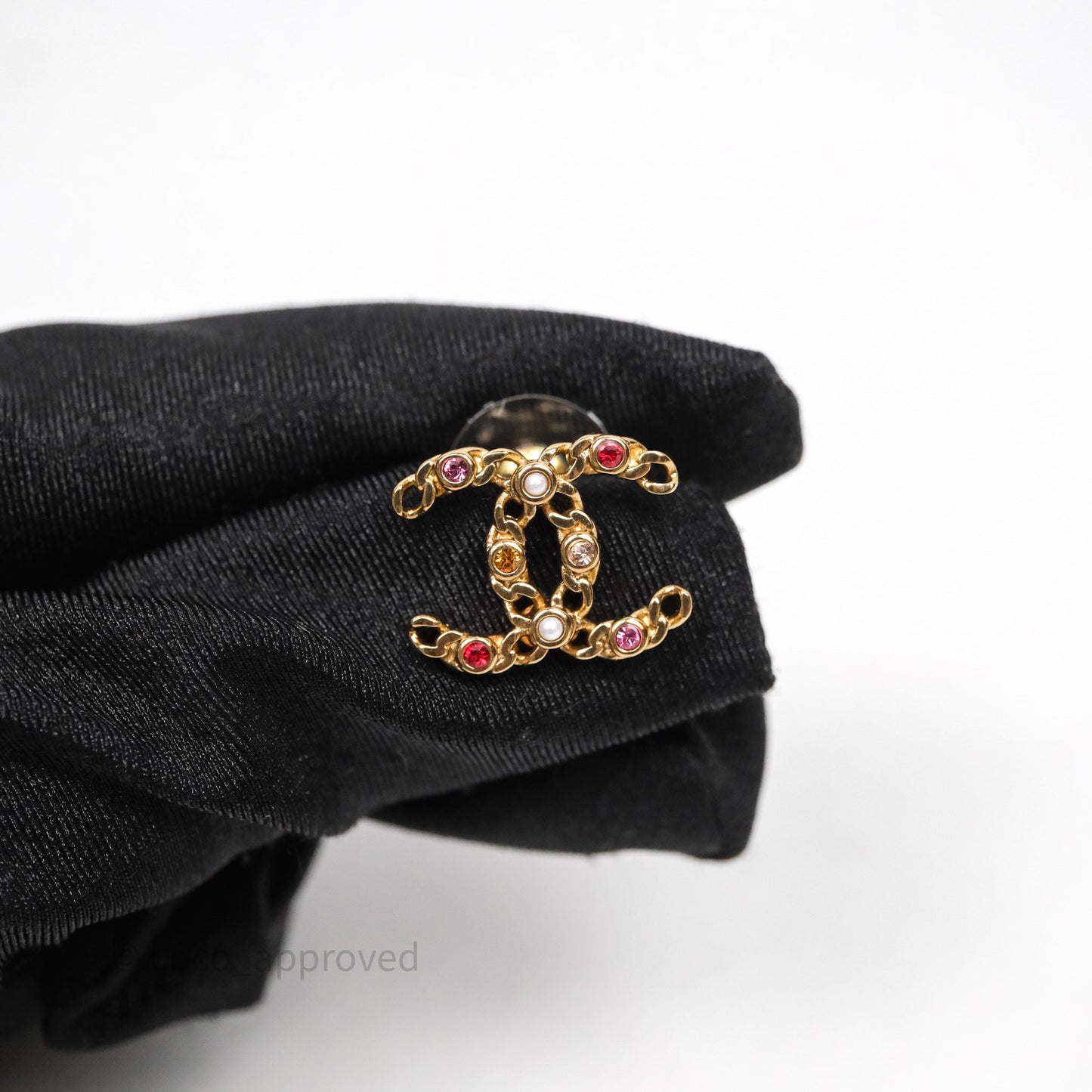 Chanel CC Crystal Pearl Earrings Gold Tone 21P