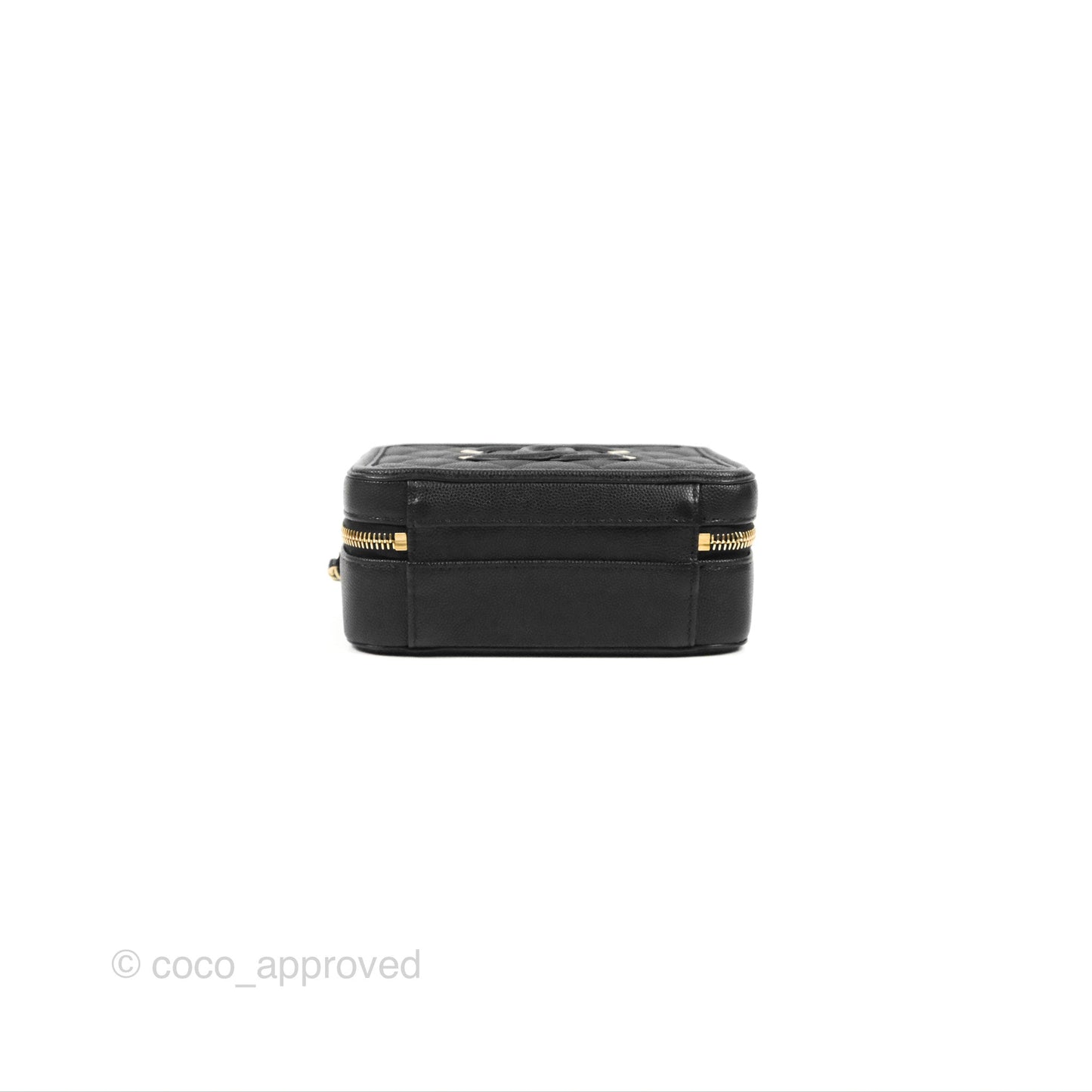 Chanel Quilted Small CC Filigree Vanity Case Black Caviar Gold Hardware