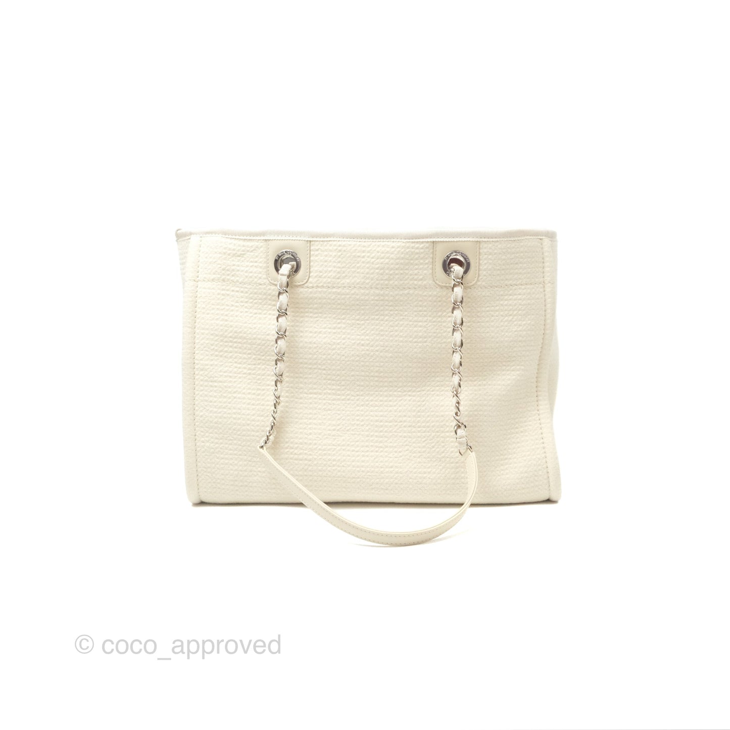 Chanel Medium Deauville Tote Ivory Cotton Silver Hardware