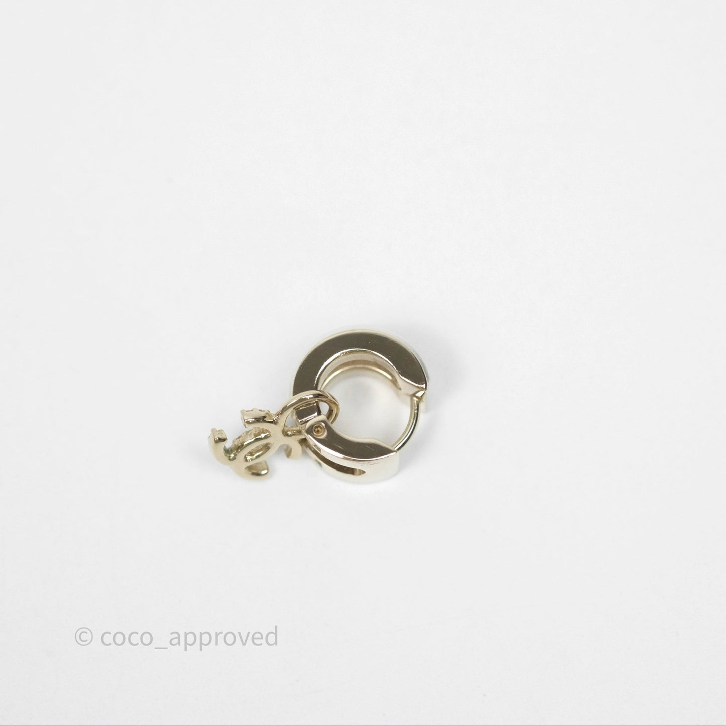 Chanel Crystal CC Pearl Hoop Earrings Gold Tone 21B