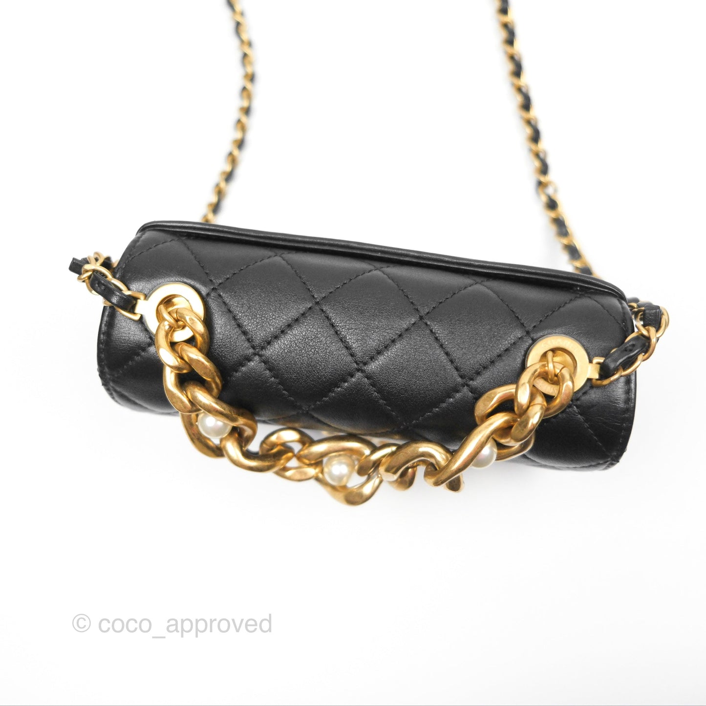 Chanel Pearl Chain Bag Black Calfskin Aged Gold Hardware