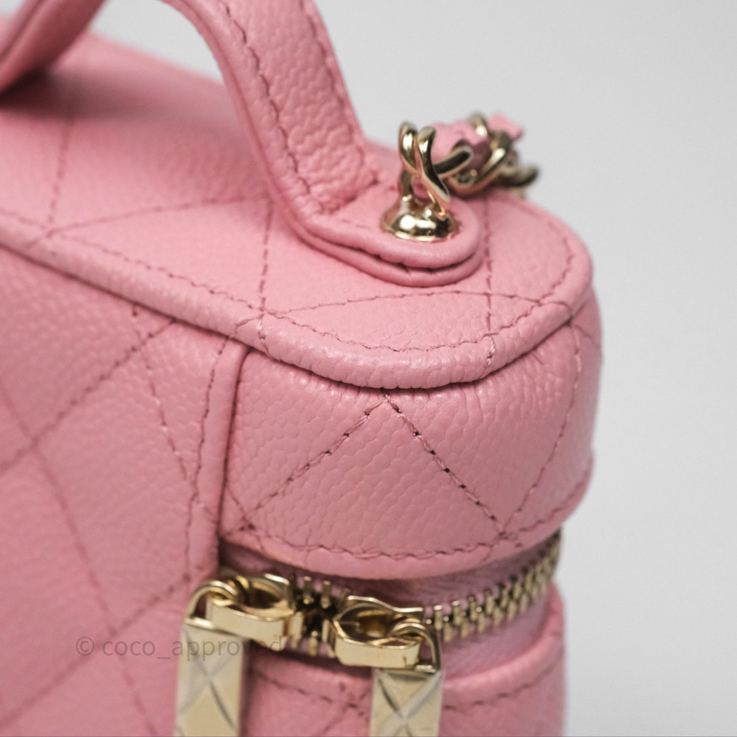 Chanel Quilted Mini Handle With Care Vanity Case With Chain Pink Caviar Gold Hardware