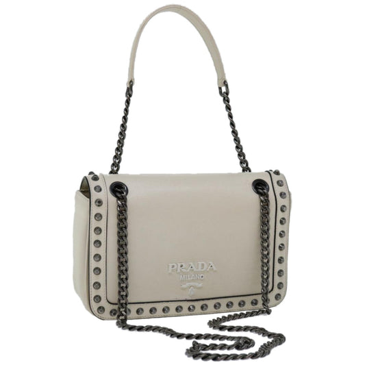 Luxury PradaChain Shoulder Bag Leather Ivory 66873