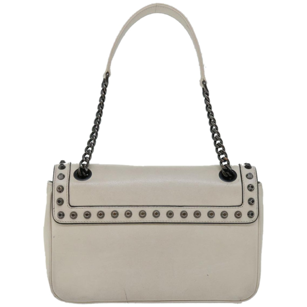Luxury PradaChain Shoulder Bag Leather Ivory 66873