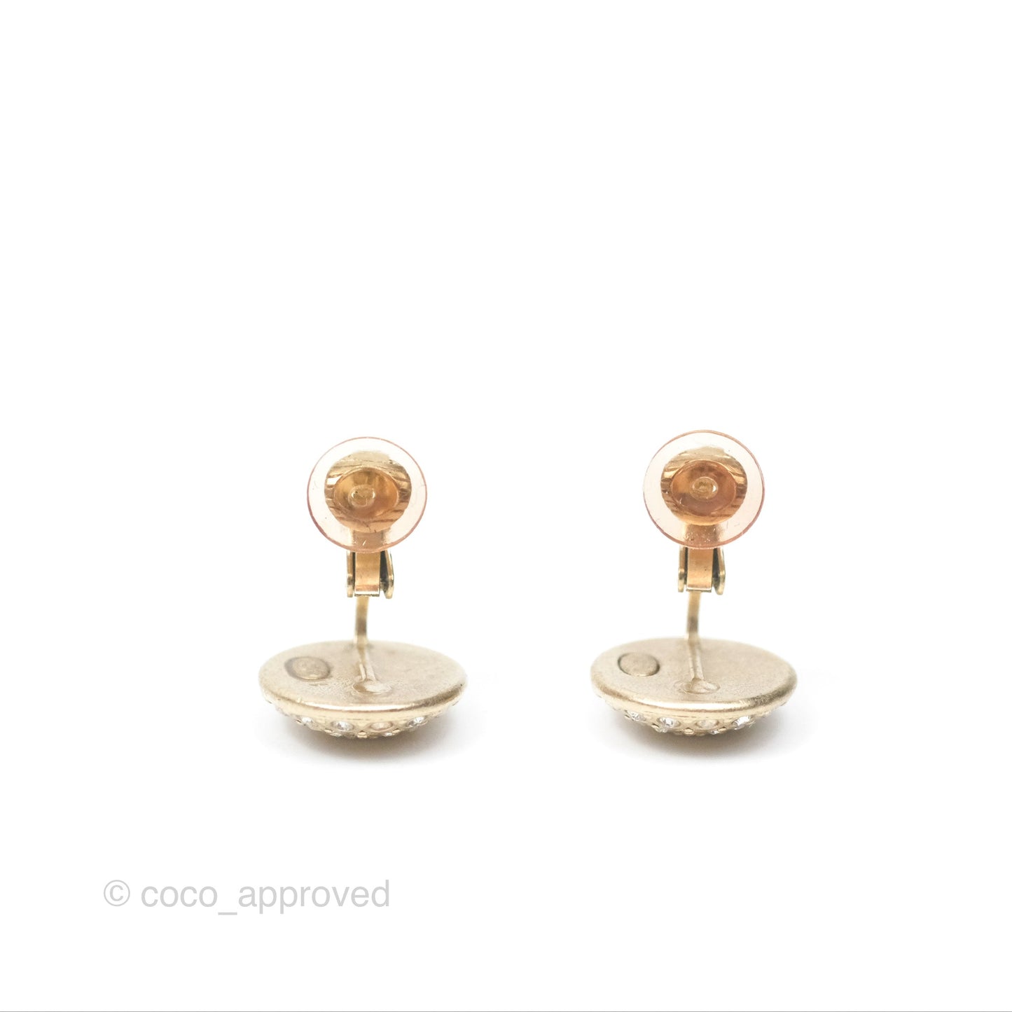 Chanel CC Crystal Round Ear Clips Gold Tone 16B