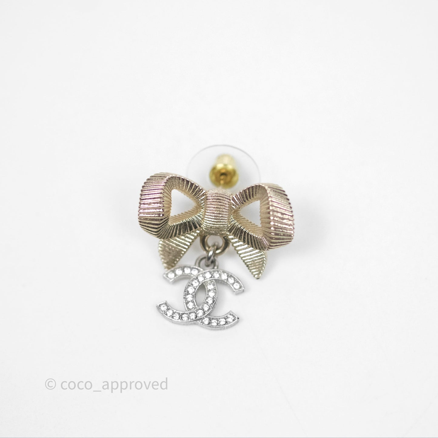 Chanel Bow Knot Crystal CC Drop Earrings 24K