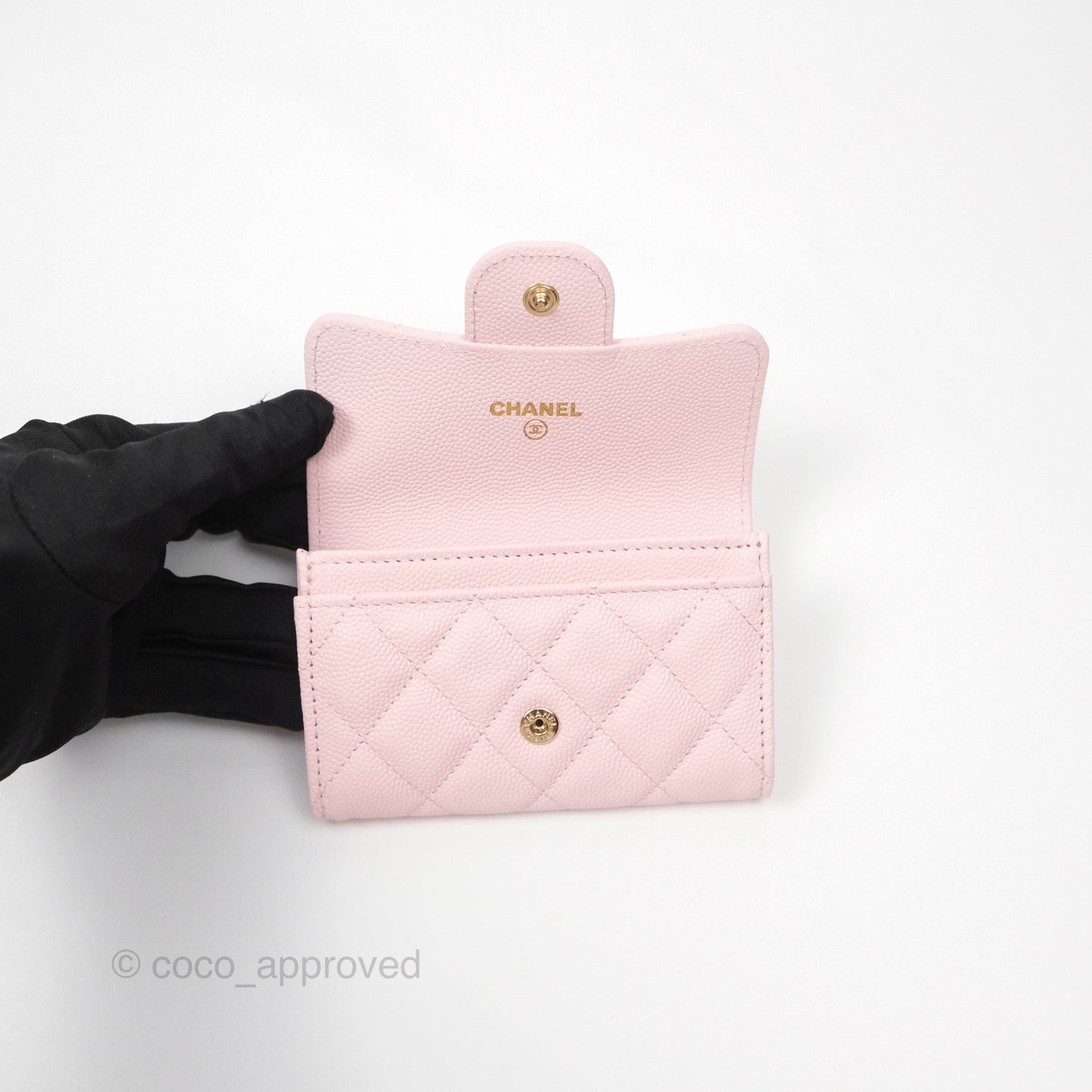 Chanel Quilted Flap Card Holder Caviar Pink Gold Hardware