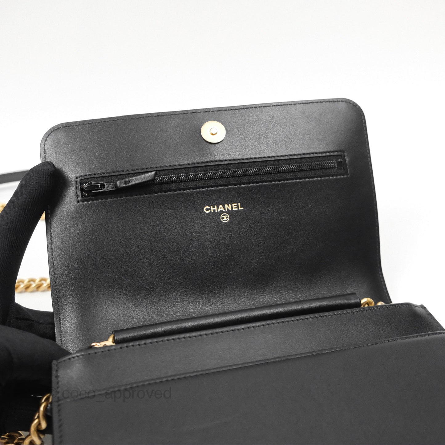 Chanel Quilted Boy Wallet on Chain WOC Black Caviar Age Gold Hardware