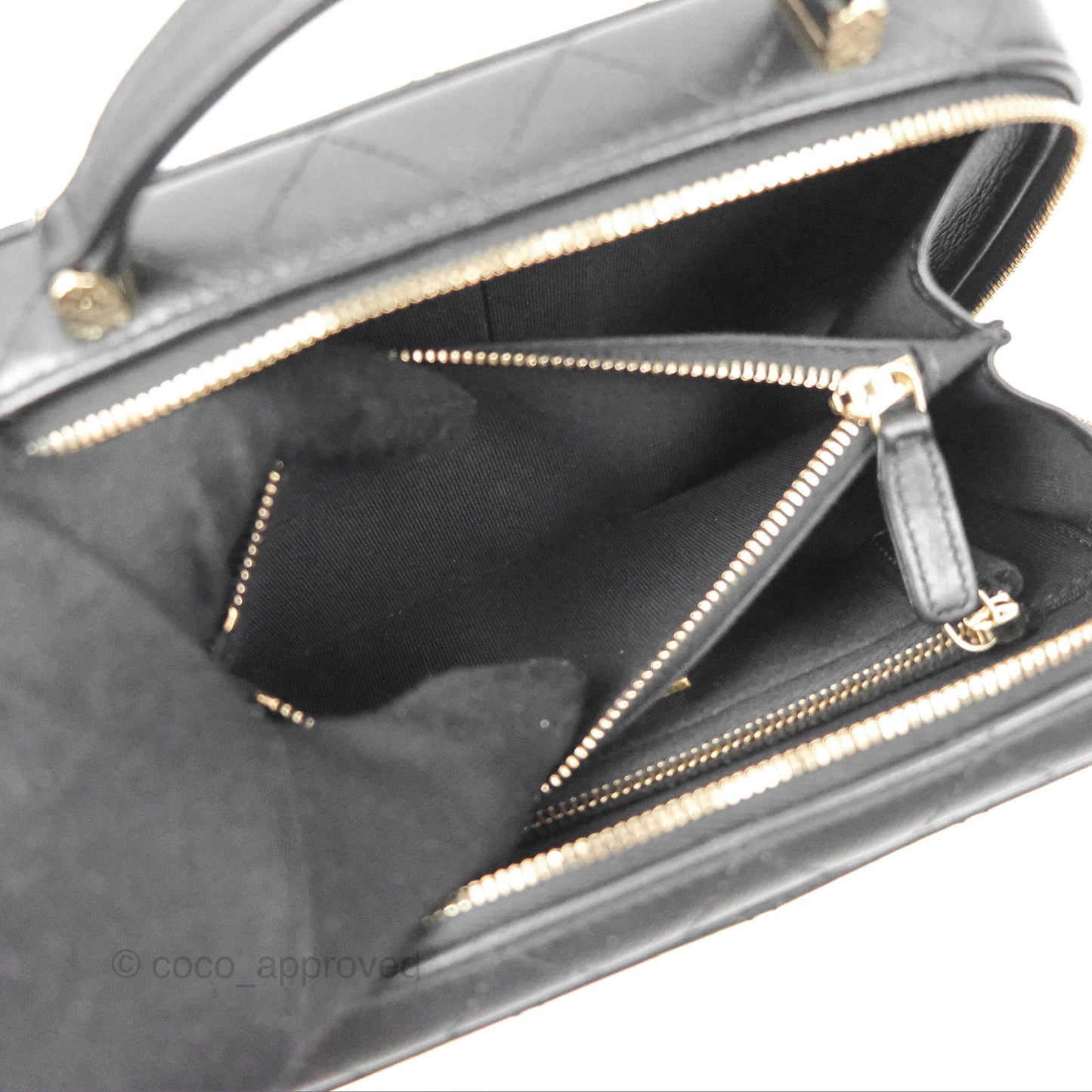 Chanel Quilted Top Handle Vanity Case Black Caviar Gold Hardware 22P
