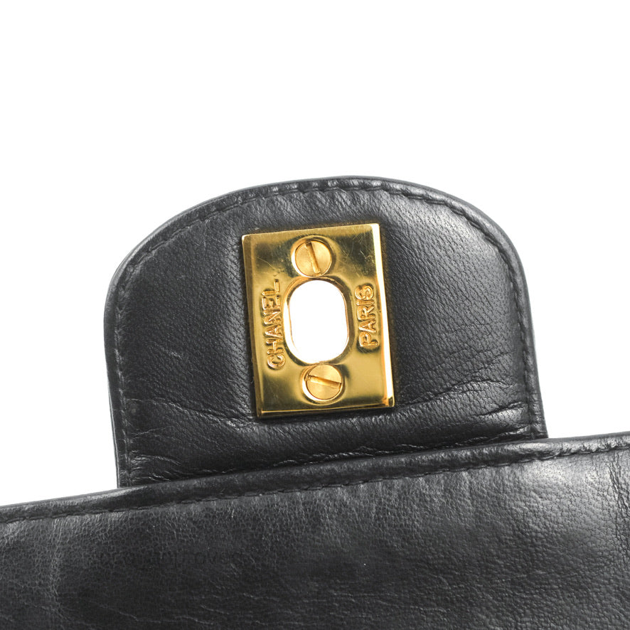 Chanel Vintage Small Flap Bag Black Lambskin 24K Gold Hardware