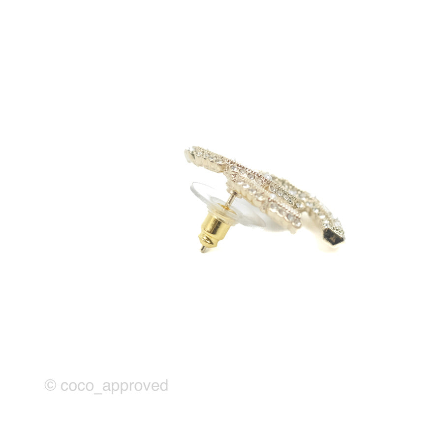 Chanel Crystal CC Earrings Gold Tone 22K