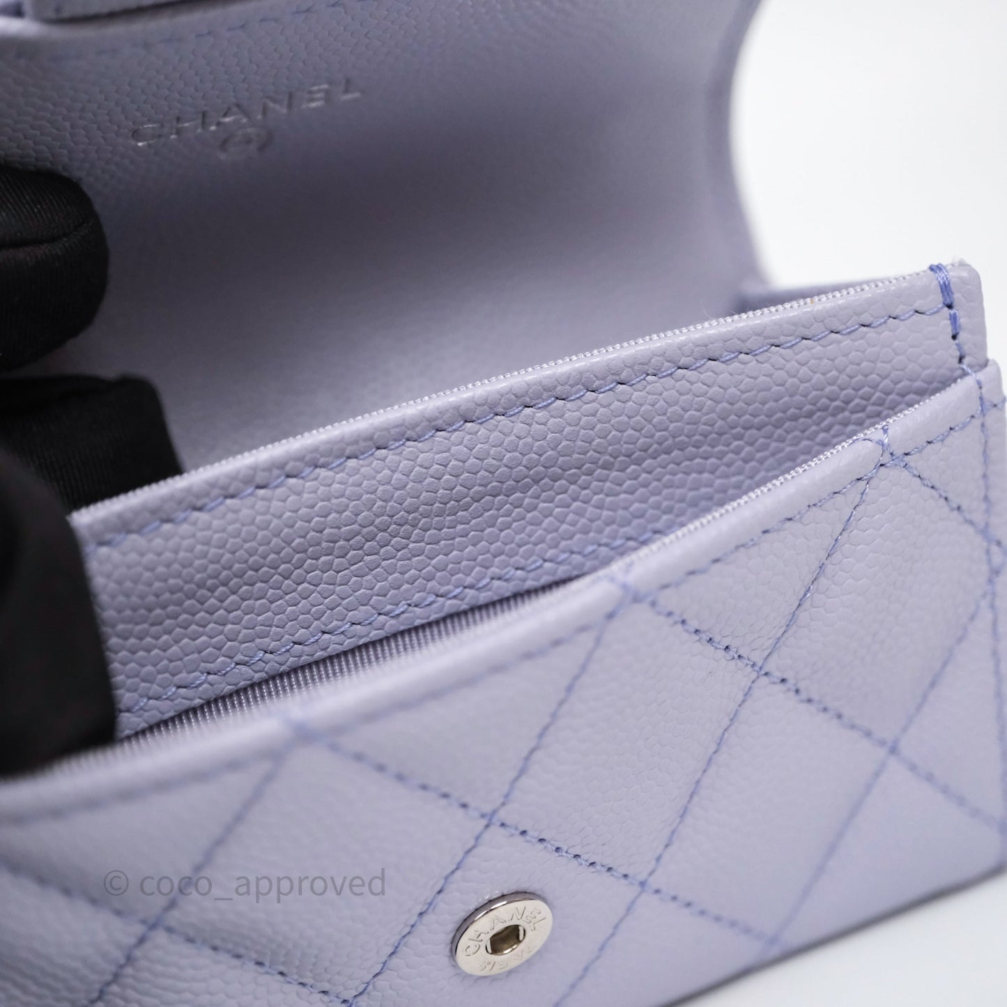 Chanel Quilted Flap Card Holder Lilac Caviar Silver Hardware