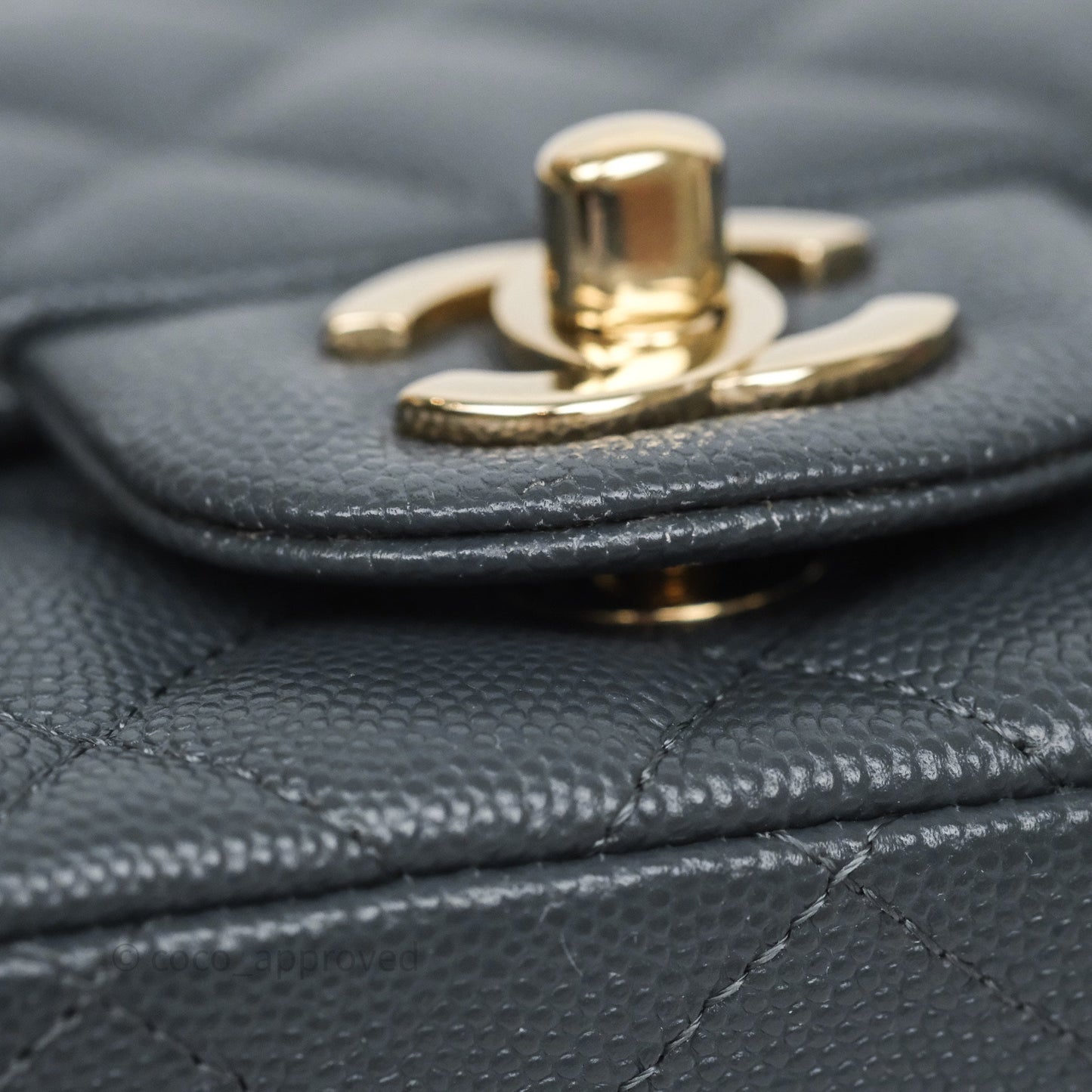 Chanel Mini Square Flap Quilted Dark Grey Blue Caviar Gold Hardware
