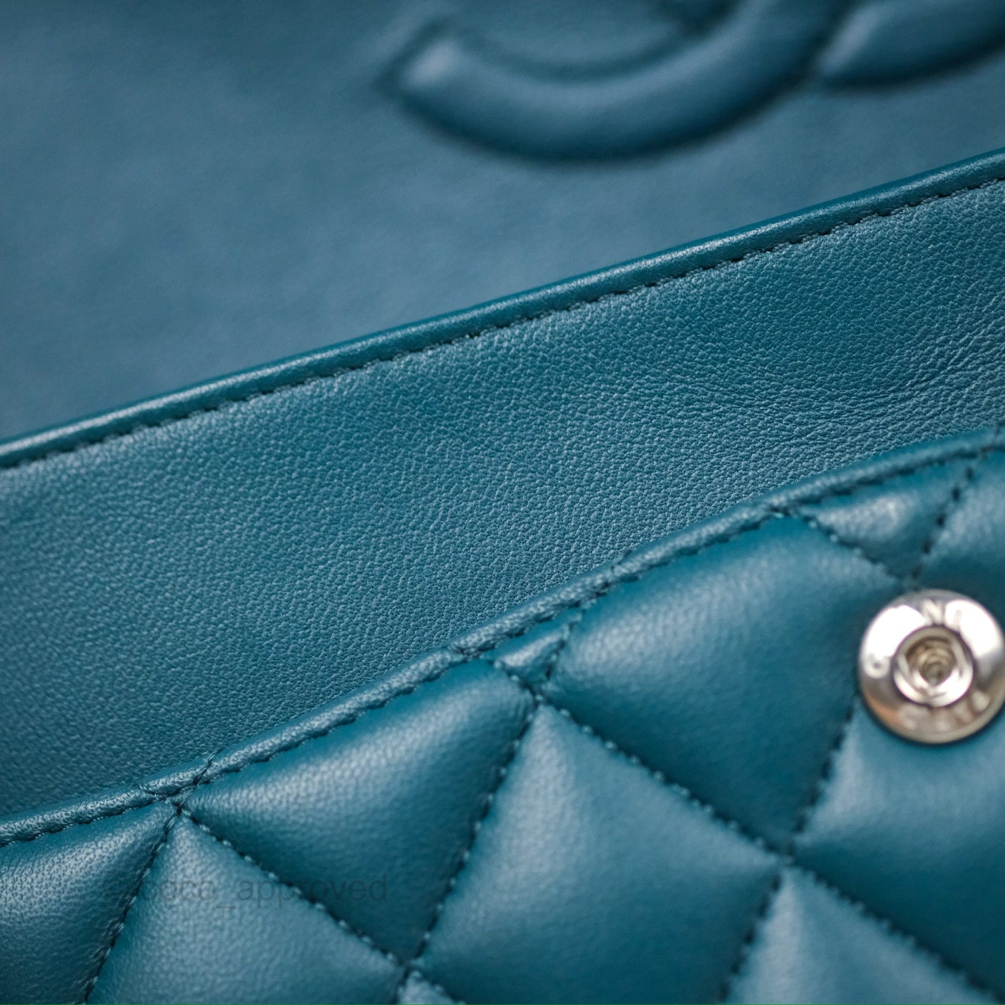 Chanel Classic M/L Medium Flap Quilted Teal Lambskin Silver Hardware