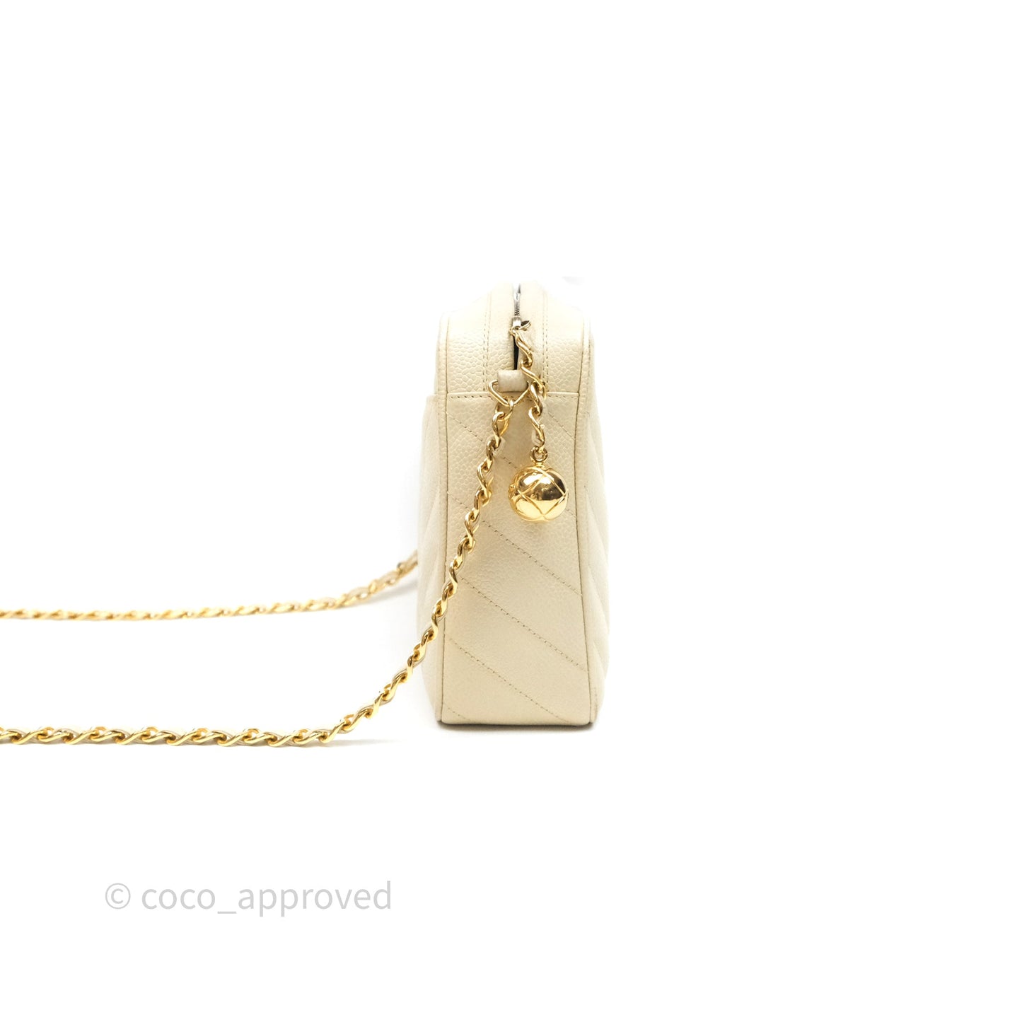 Chanel Vintage Chevron Camera Bag Light Beige Caviar Gold Hardware
