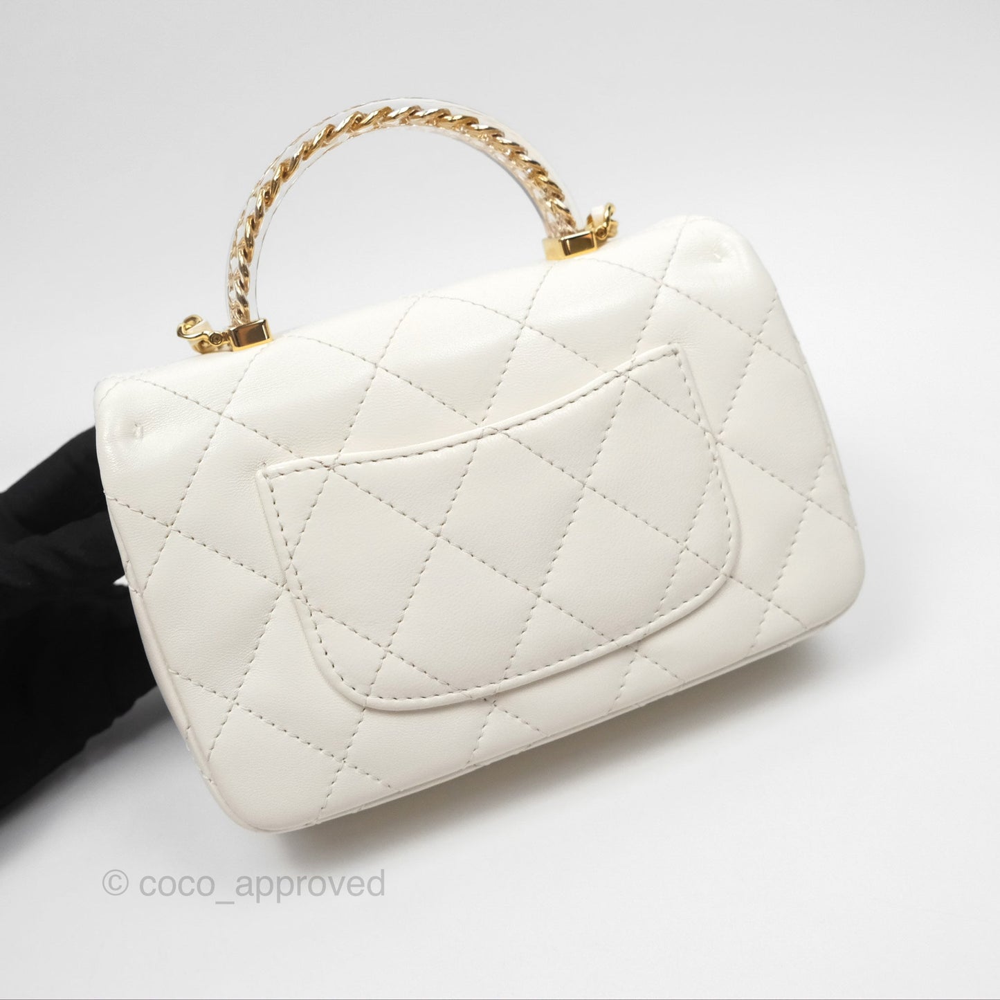 Chanel Top Handle Mini Flap Ivory White Lambskin Gold Hardware