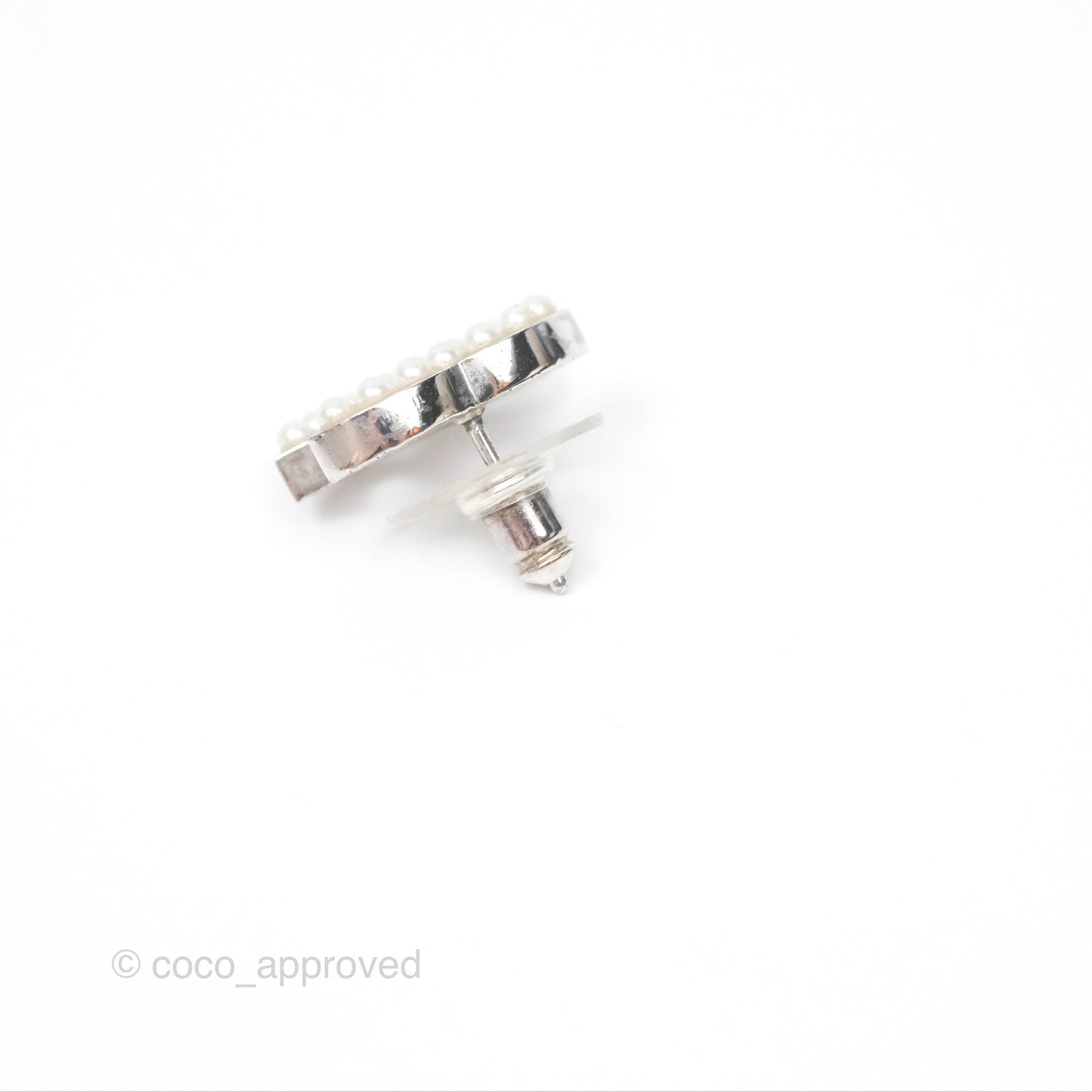 Chanel Pearl CC Earrings Silver Tone 07V