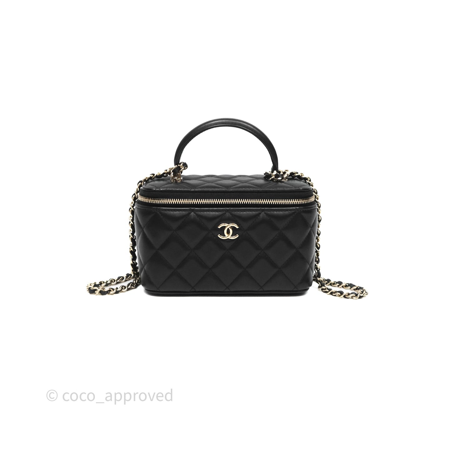 Chanel Vanity Rectangular Top Handle Black Lambskin Light Gold Hardware