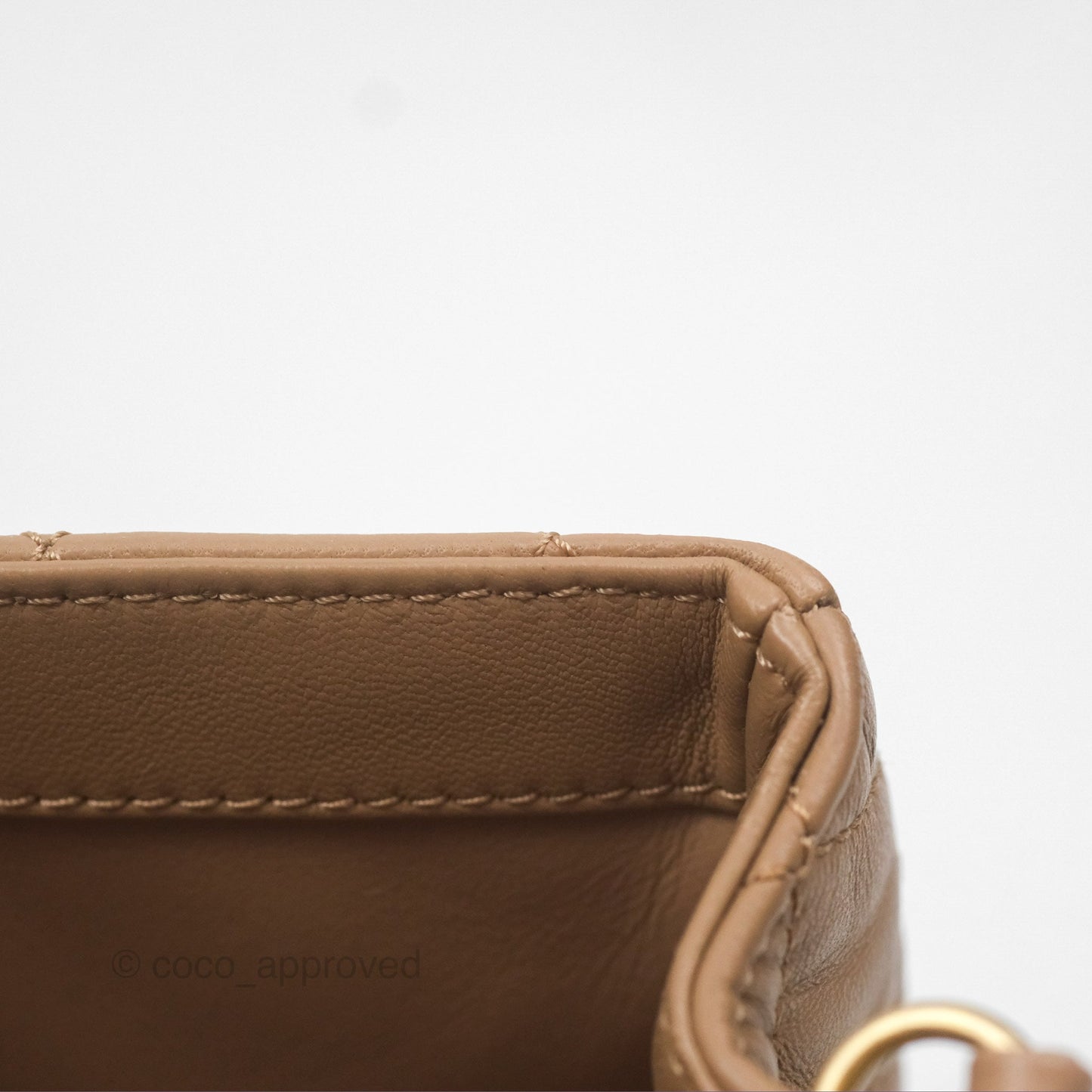 Chanel Mini Rectangular Pearl Crush Quilted Beige Lambskin Aged Gold Hardware