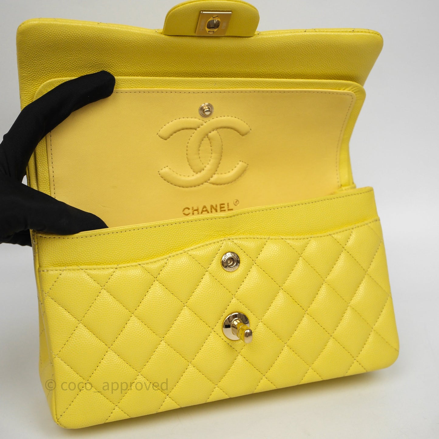 Chanel Small Classic Flap Quilted Yellow Caviar Gold Hardware