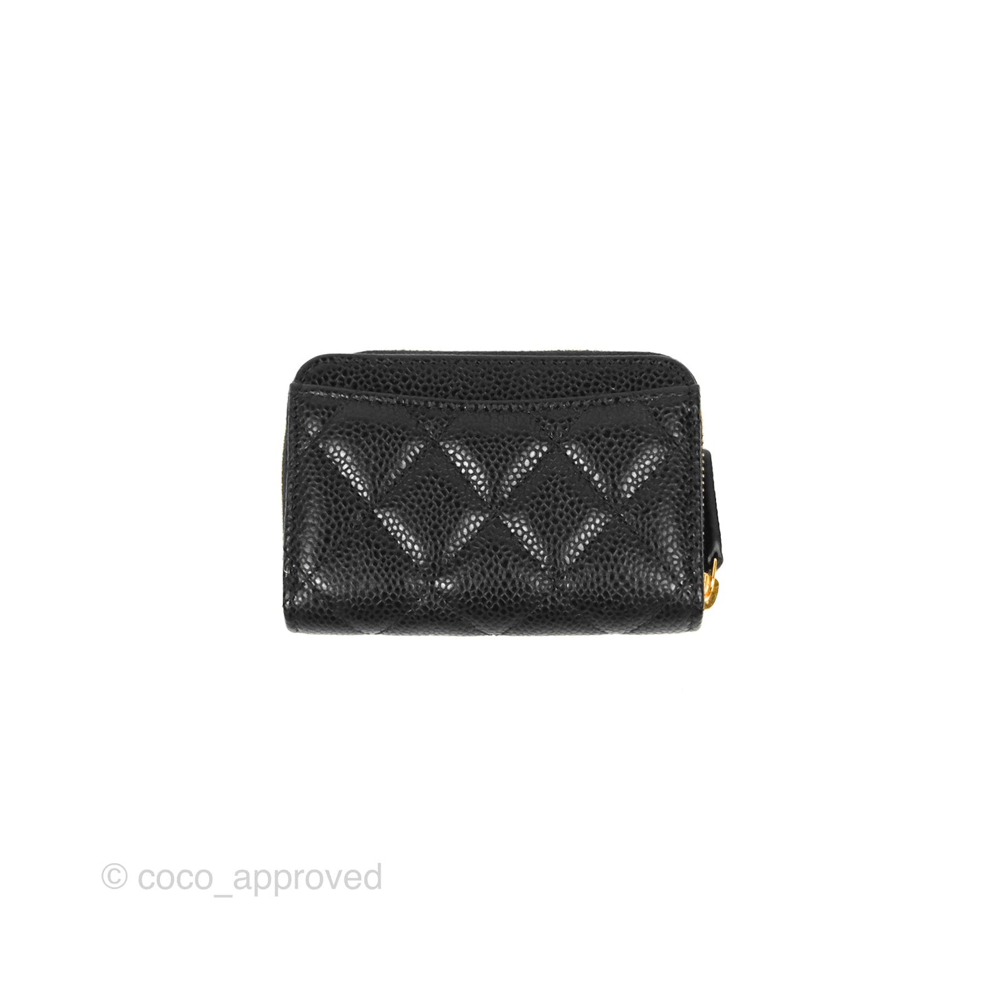Chanel Classic Quilted Zipped Coin Purse Black Caviar Gold Hardware