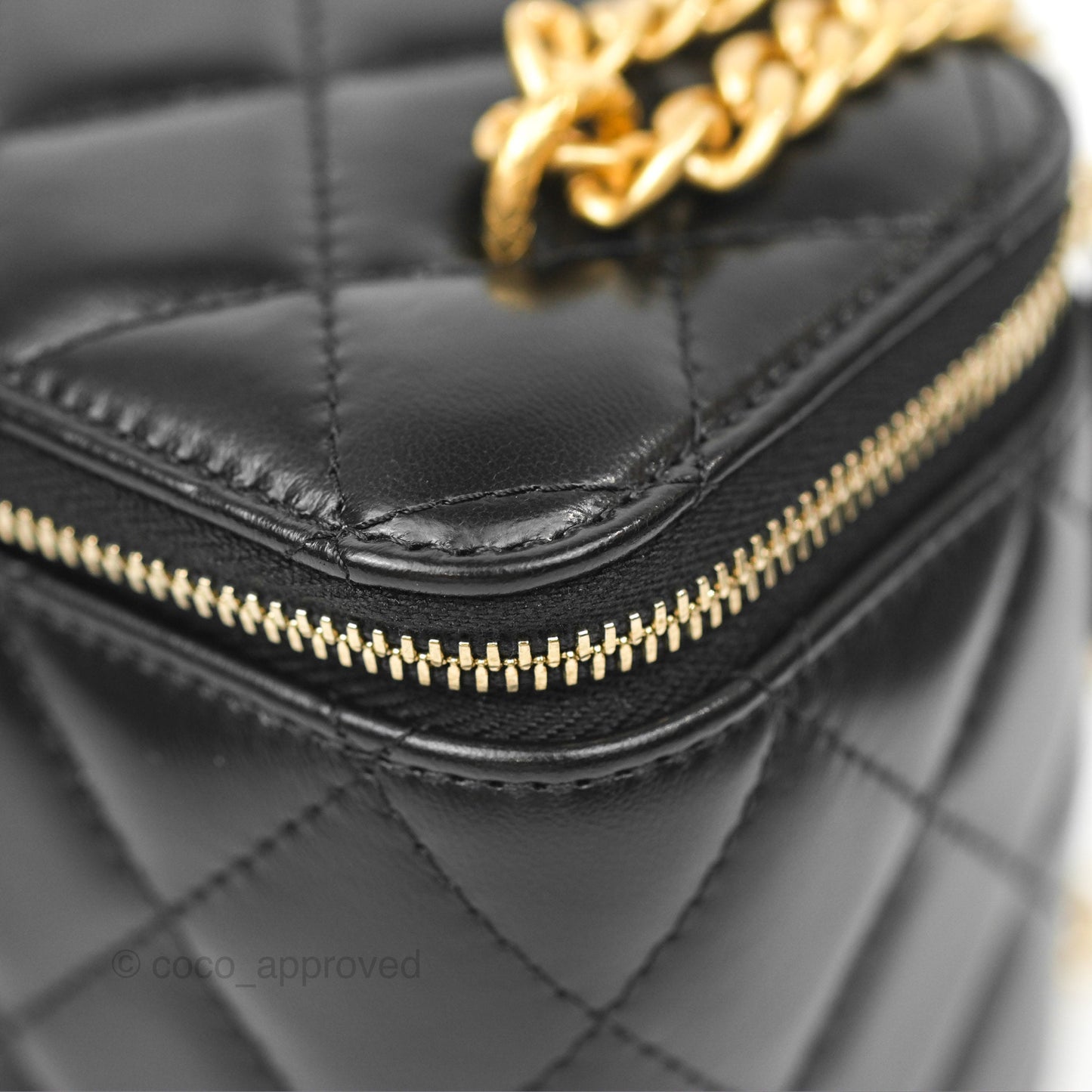 Chanel Vanity with Adjustable Chain Black Lambskin Aged Gold Hardware