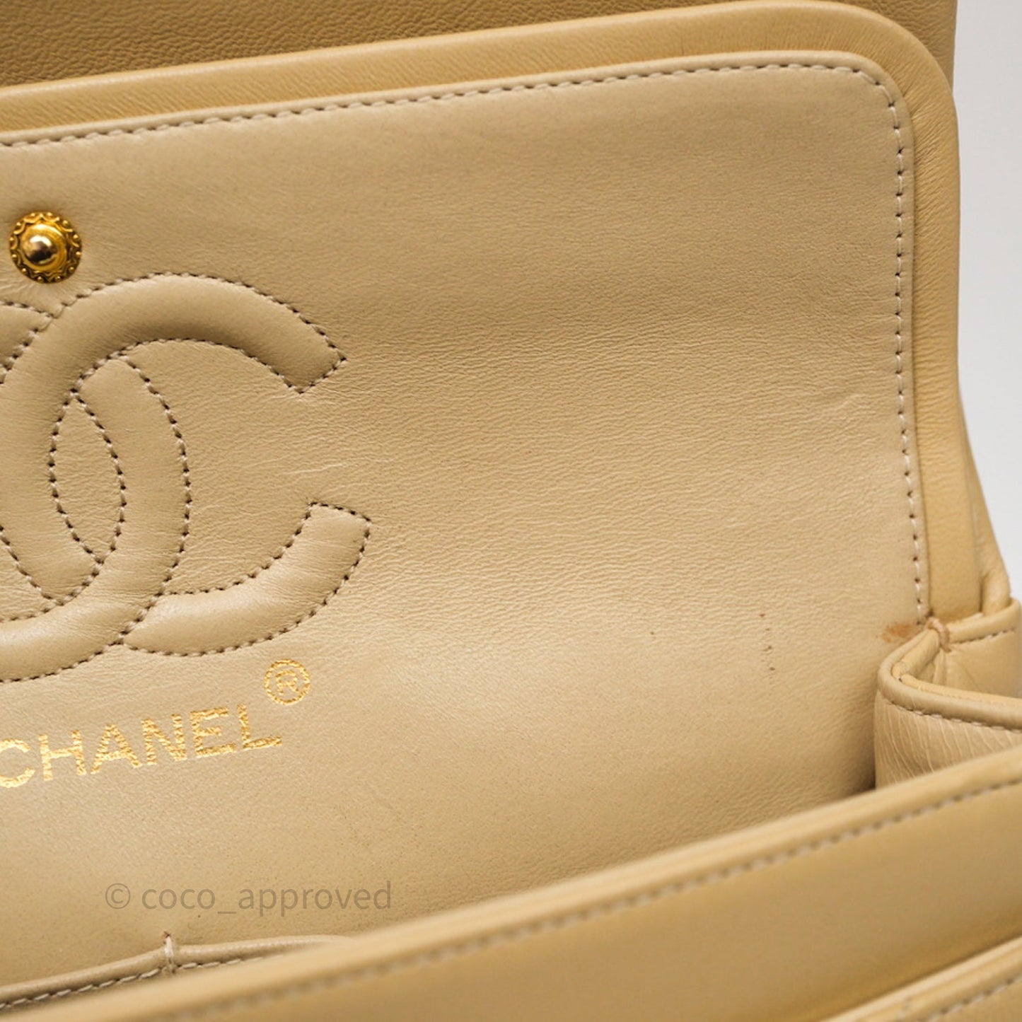 Chanel Vintage Small Classic Flap Beige Lambskin 24K Gold Hardware