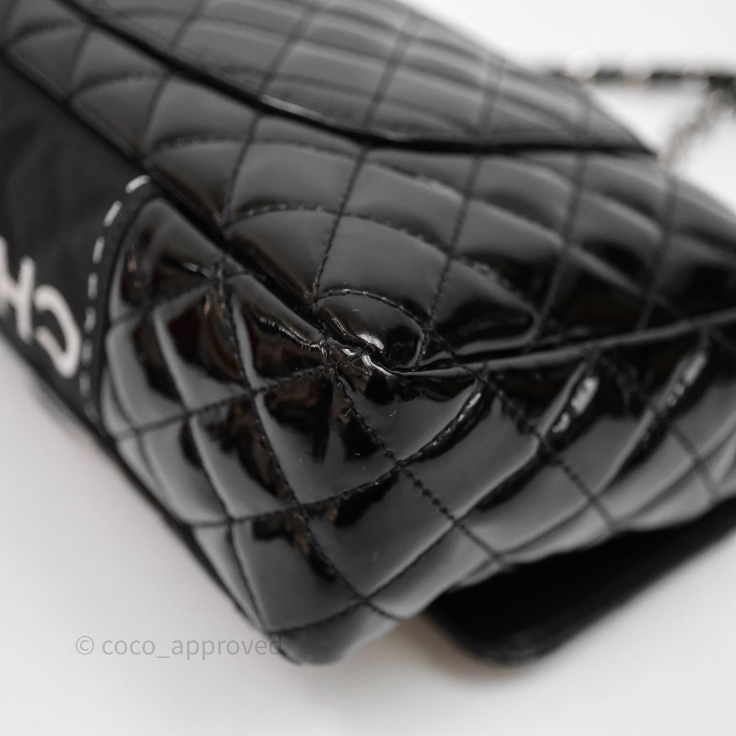 Chanel Quilted Medium Flap Black Patent Silver Hardware