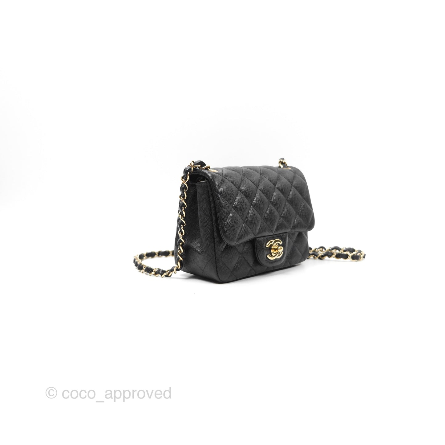 Chanel Quilted Mini Square Flap Black Caviar Gold Hardware